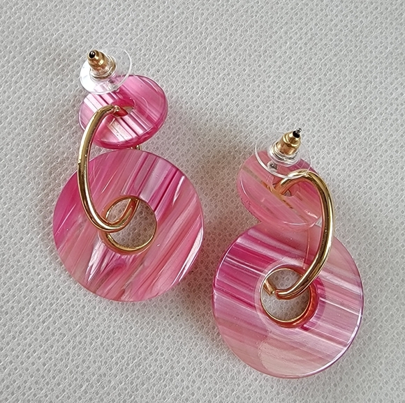 Pink Circle Drop Earrings - Picture 7 of 11